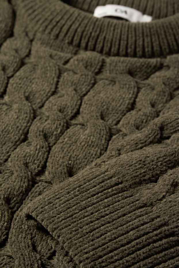 Kinder Mädchen - Pullover - Zopfmuster - khaki