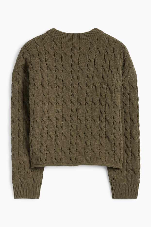 Kinder Mädchen - Pullover - Zopfmuster - khaki