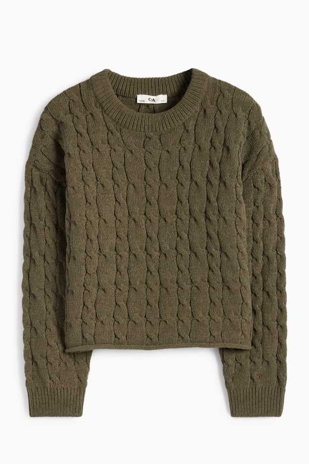 Kinder Mädchen - Pullover - Zopfmuster - khaki