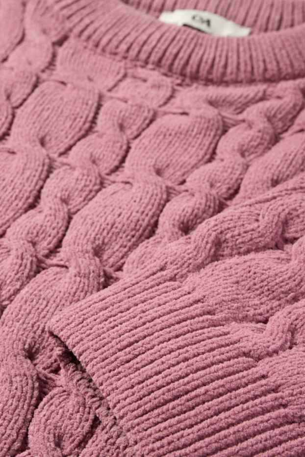Kinder Mädchen - Pullover - Zopfmuster - dunkelrosa