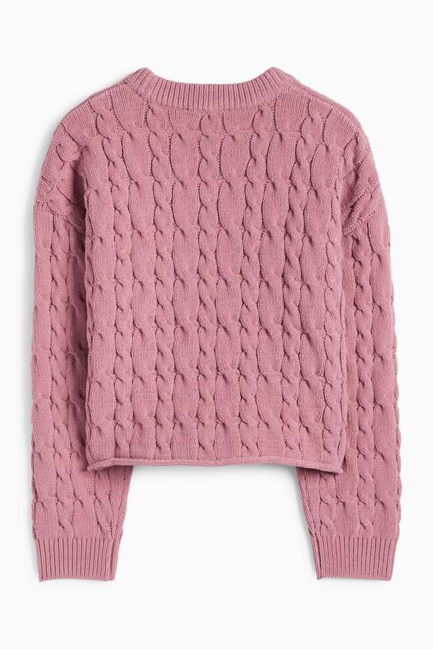 Kinder Mädchen - Pullover - Zopfmuster - dunkelrosa