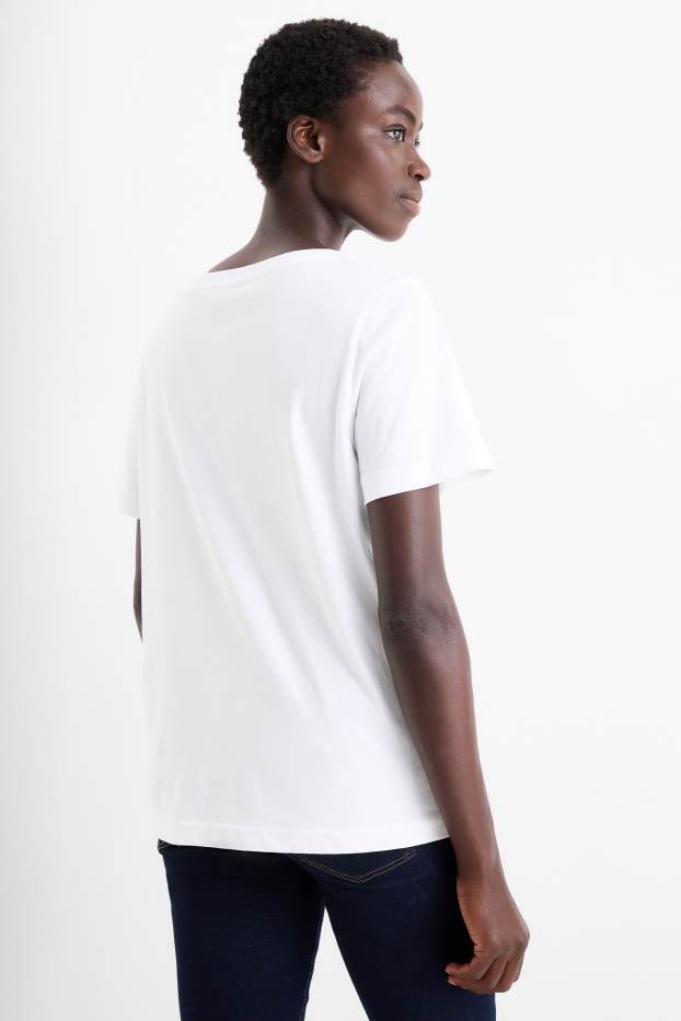 Femei - Tricou cu decolteu în V - Regular fit - alb