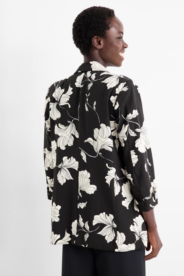 Women - Business blazer - relaxed fit - floral - black / white