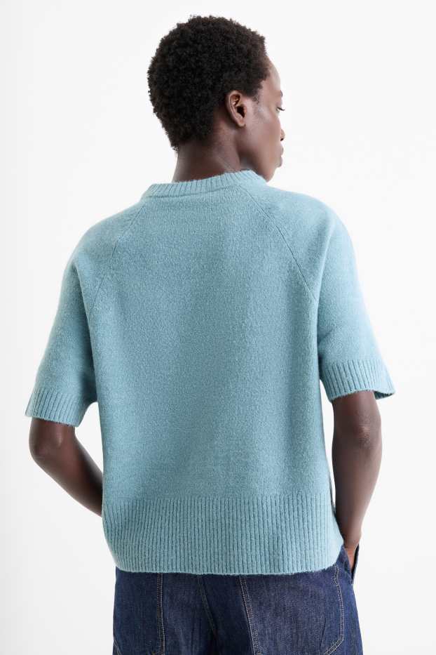 Damen - Strickpullover - kurzarm - hellblau