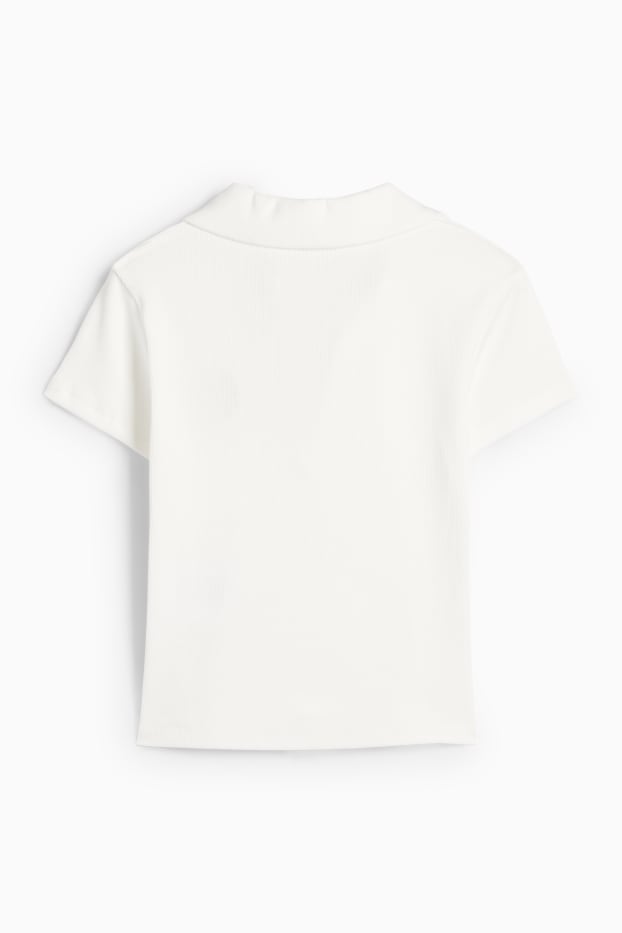Dames - Kort poloshirt - slim fit - ribstof - wit
