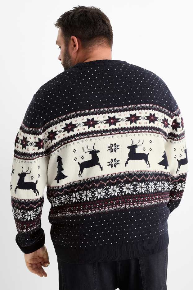 Uomo - Maglione natalizio - renna - blu scuro