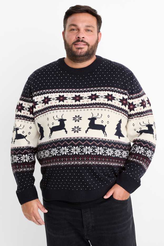 Uomo - Maglione natalizio - renna - blu scuro