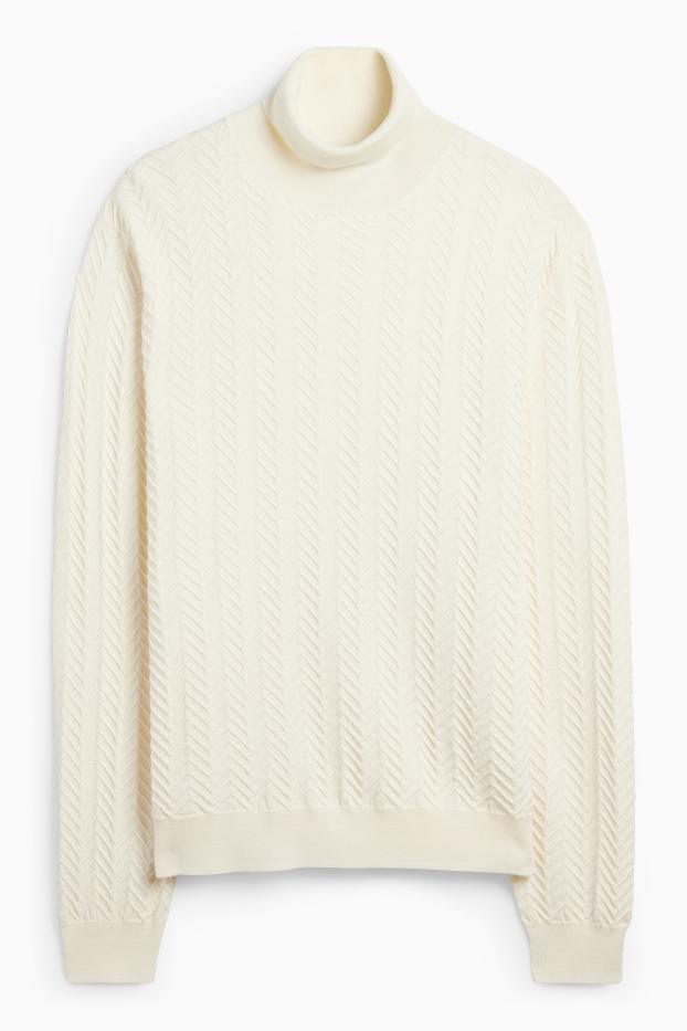 Men - Turtleneck jumper - textured - cremewhite