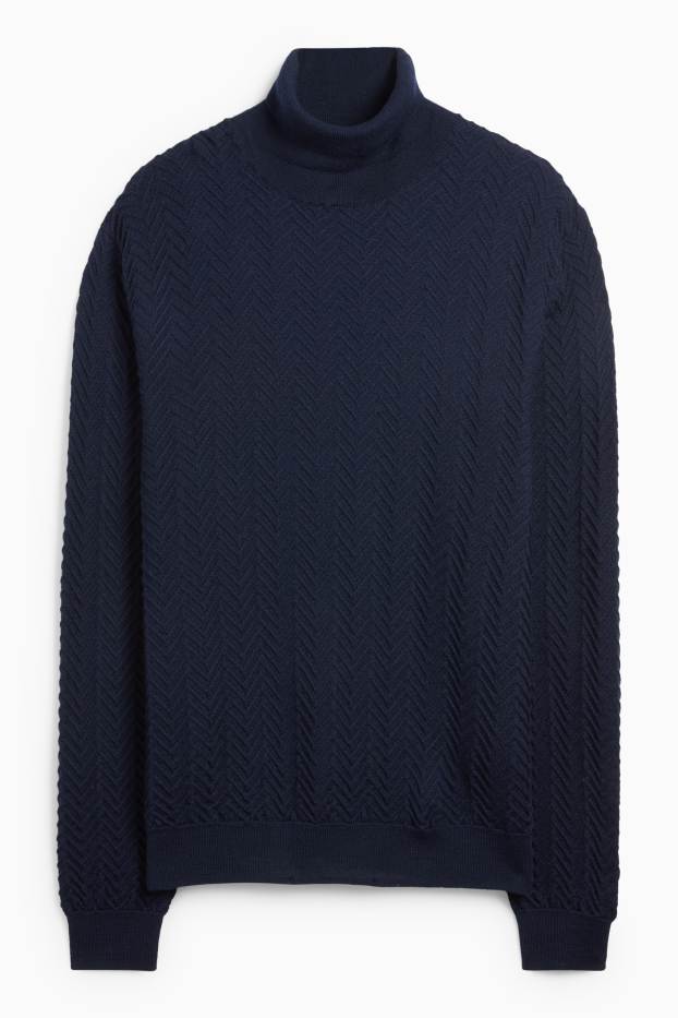 Herren - Rollkragenpullover - strukturiert - dunkelblau