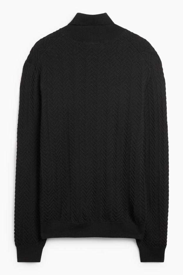 Herren - Rollkragenpullover - strukturiert - schwarz