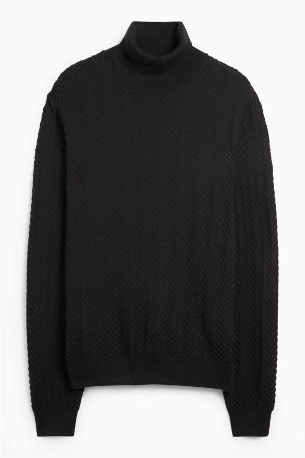 Herren - Rollkragenpullover - strukturiert - schwarz