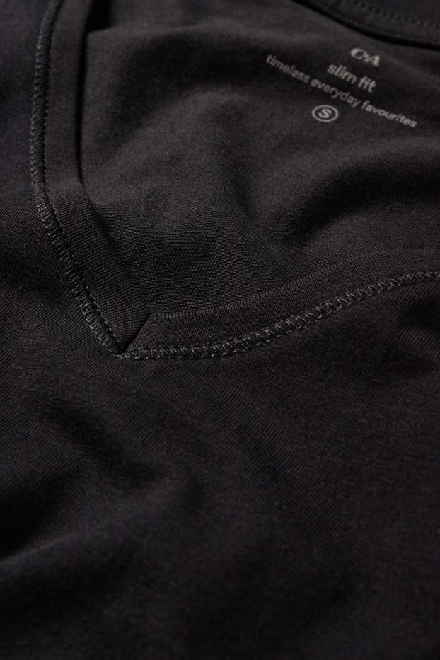 Damen - Multipack 3er - T-Shirt mit V-Ausschnitt - Slim Fit - schwarz