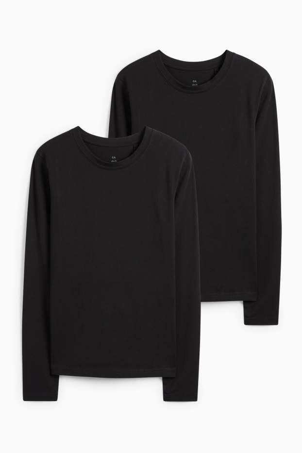 Dames - Set van 2 - longsleeve - slim fit - zwart
