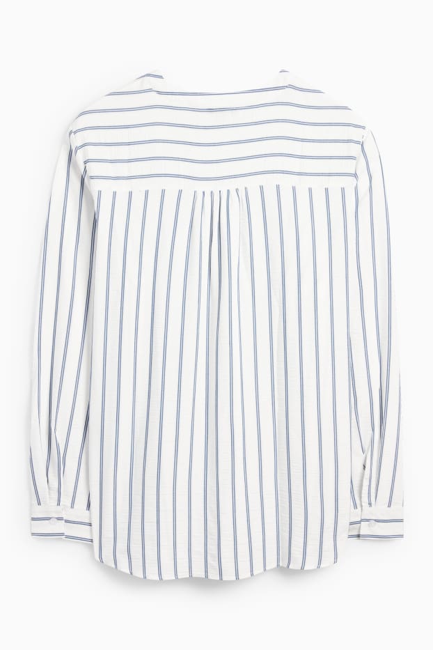 Damen - Bluse mit V-Ausschnitt - gestreift - weiß / hellblau