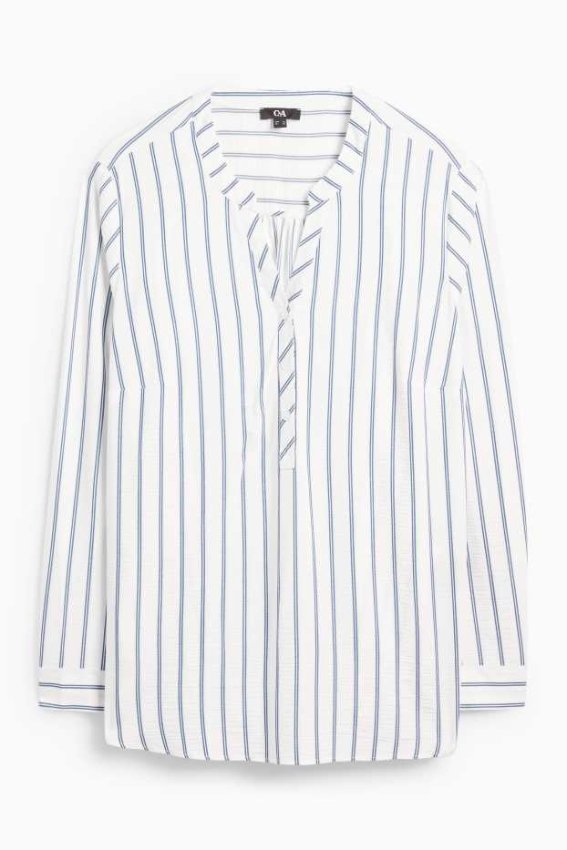 Damen - Bluse mit V-Ausschnitt - gestreift - weiß / hellblau
