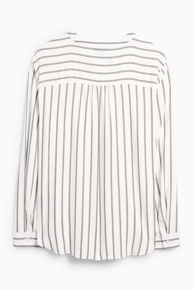 Damen - Bluse mit V-Ausschnitt - gestreift - weiss / schwarz