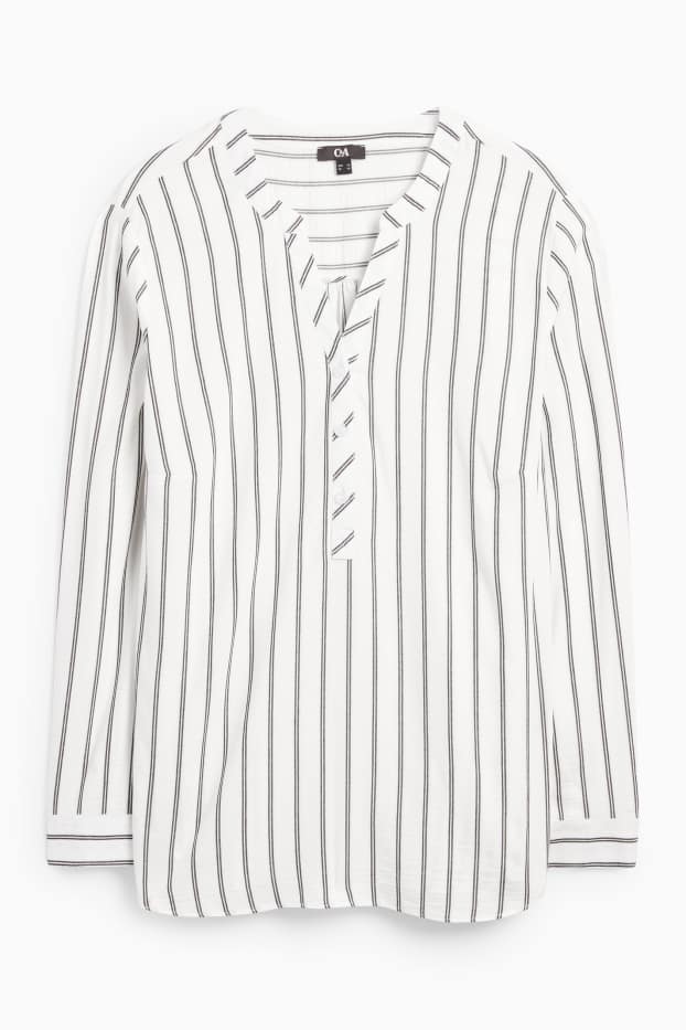 Damen - Bluse mit V-Ausschnitt - gestreift - weiss / schwarz