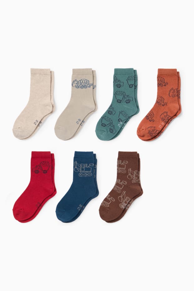 Kinder Jungen - Multipack 7er - Baustelle - Socken mit Motiv - dunkelorange