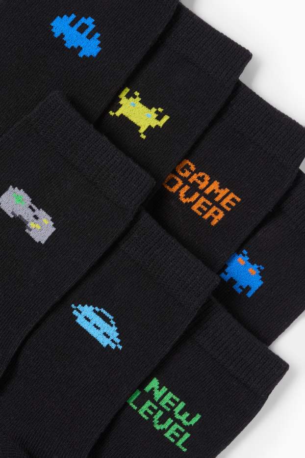 Kinderen: jongens - Set van 7 paar - gaming - sokken met motief - zwart