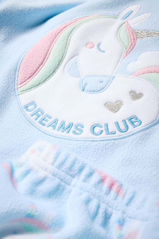 Enfants filles - Licorne - pyjama en polaire - 2 pièces - bleu clair