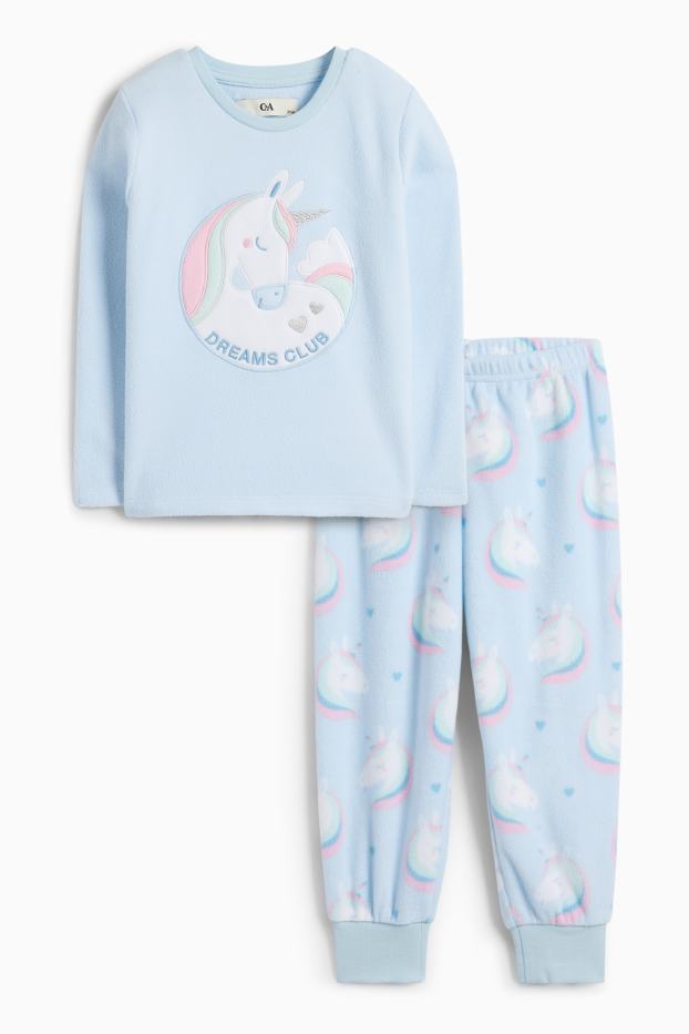 Enfants filles - Licorne - pyjama en polaire - 2 pièces - bleu clair