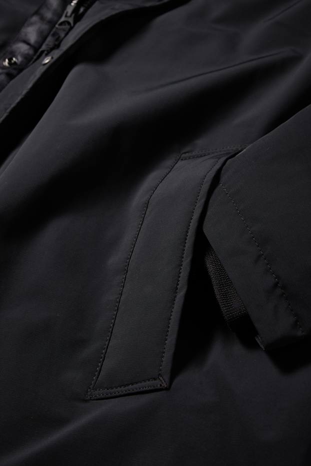 Hommes - Parka à capuche - finition doublée - finition déperlante - noir
