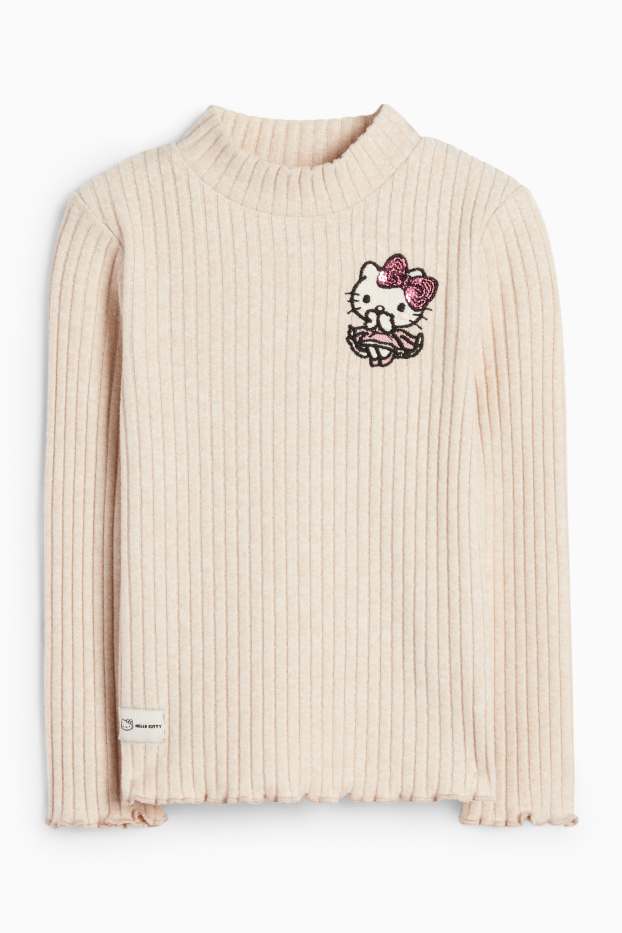 Kinder Mädchen - Hello Kitty - Langarmshirt - gerippt - hellbeige