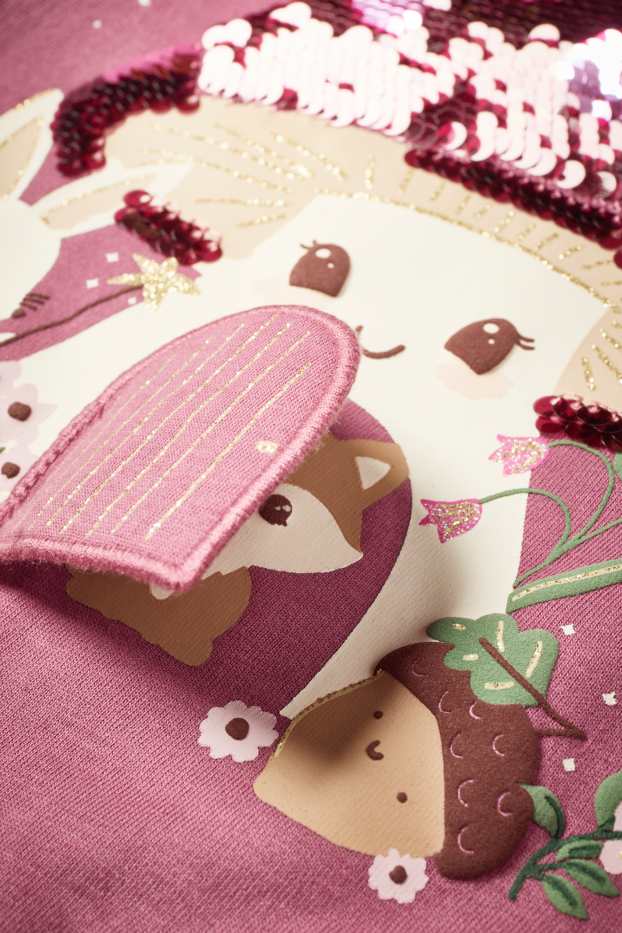 Enfants filles - Fée, champignon et renard - haut à manches longues- effet brillant - rose