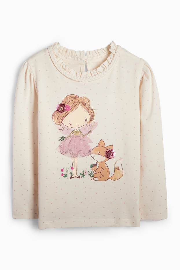 Niños: niñas - Hada y zorrito - camiseta de manga larga - de lunares - blanco roto