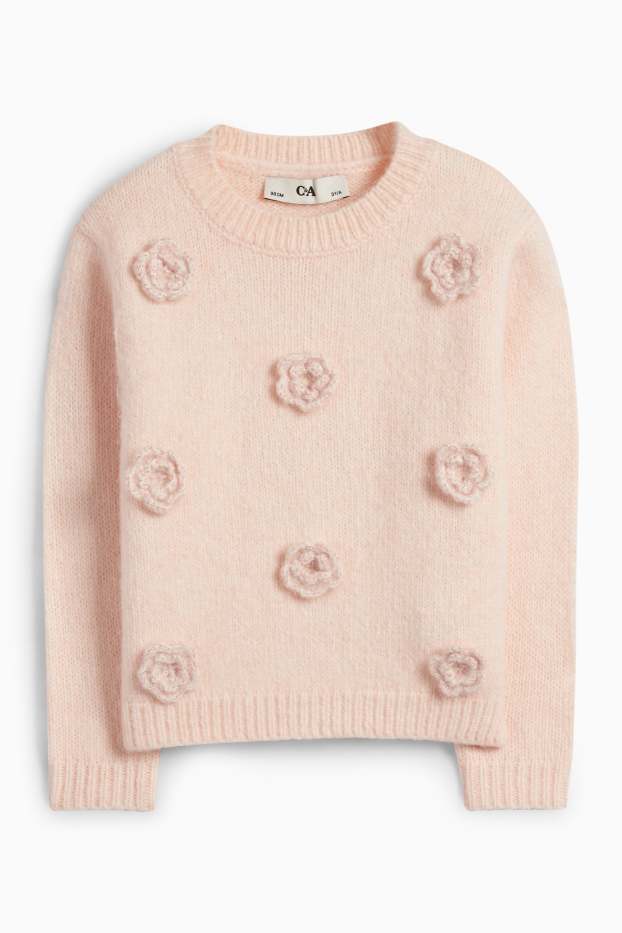 Enfants filles - Fleurs - pull - abricot