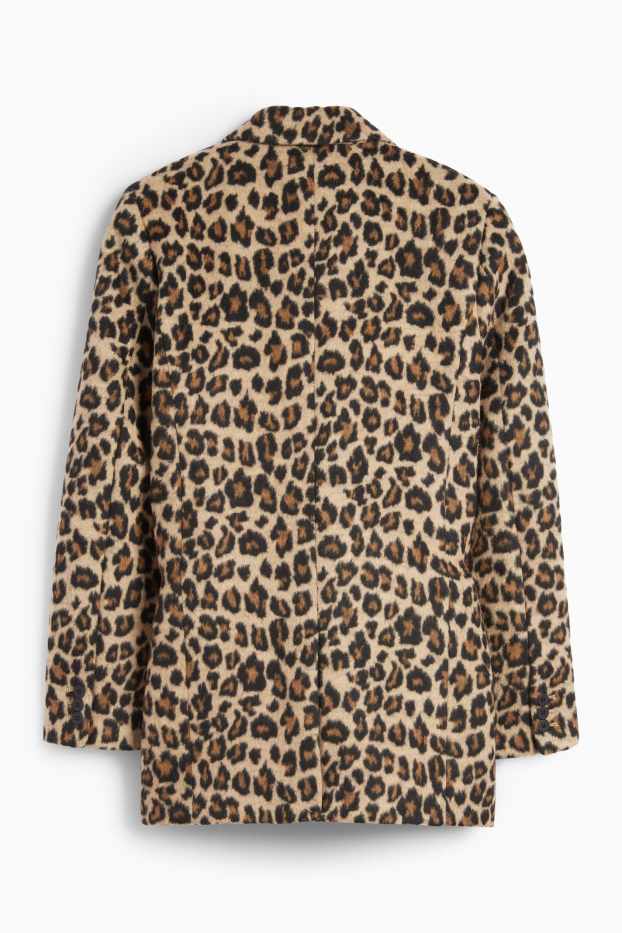 Femmes - Blazer long - relaxed fit - imprimé léopard - noir / beige