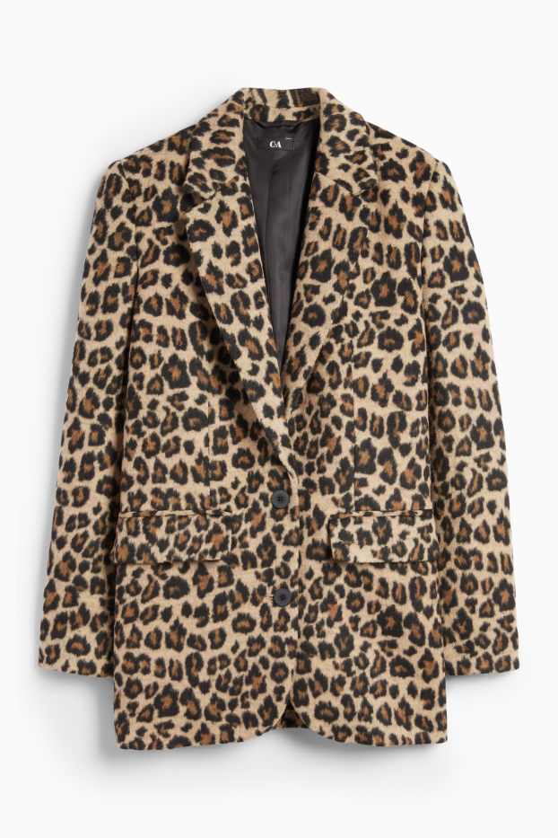 Femmes - Blazer long - relaxed fit - imprimé léopard - noir / beige