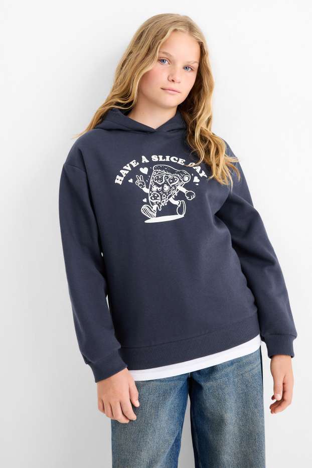 Kinderen: meisjes - Pizza - hoodie - donkerblauw