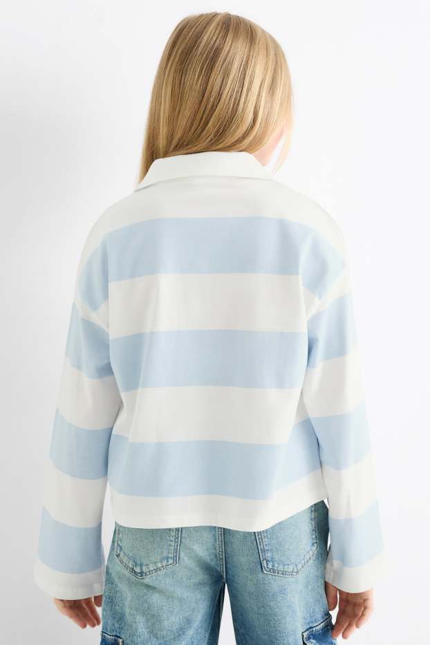 Kinder Mädchen - Lilo & Stitch - Poloshirt - gestreift - weiß / hellblau