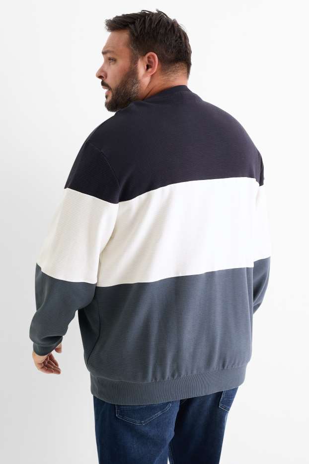 Herren - Sweatshirt - gerippt - gestreift - dunkelblau