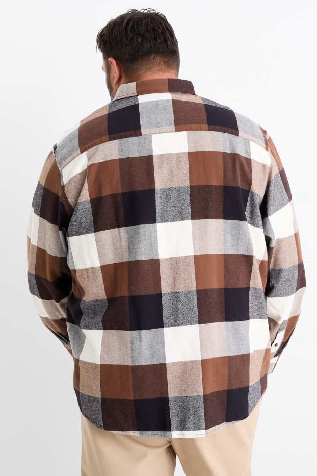 Men - Shirt - regular fit - kent collar - check - dark brown