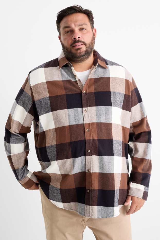 Men - Shirt - regular fit - kent collar - check - dark brown