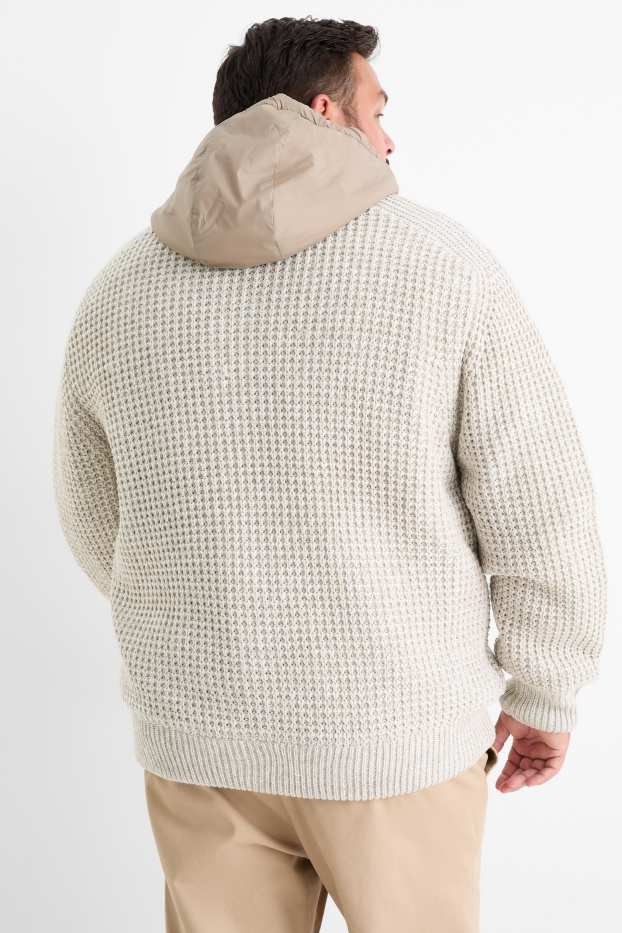 Herren - Strickjacke mit Kapuze - gefüttert - strukturiert - hellbeige