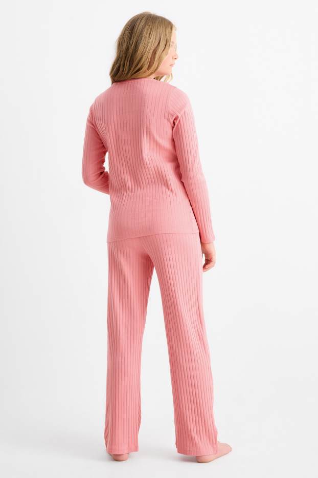 Kinder Mädchen - Pyjama - gerippt - 2 teilig - pink