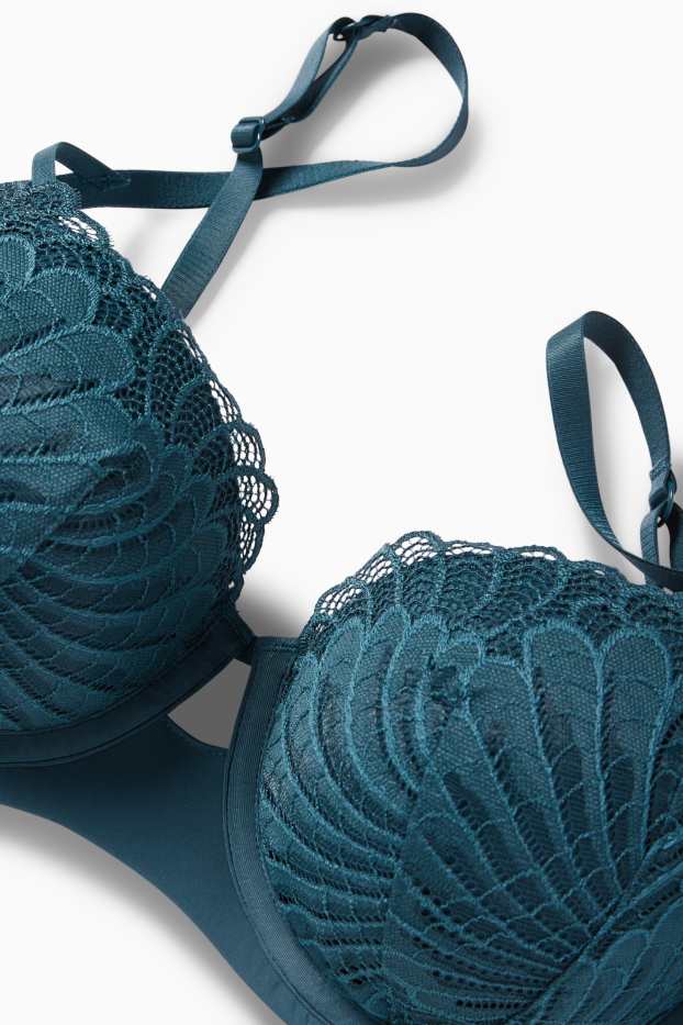 Donna - Reggiseno con ferretti - BALCONETTE - imbottito - verde scuro