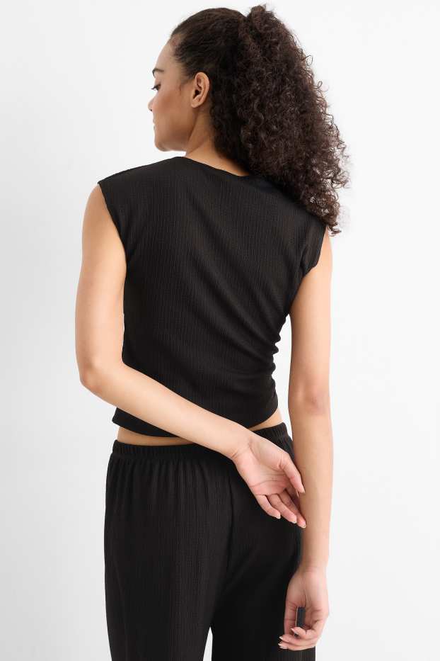 Women - Cropped top - textured - black