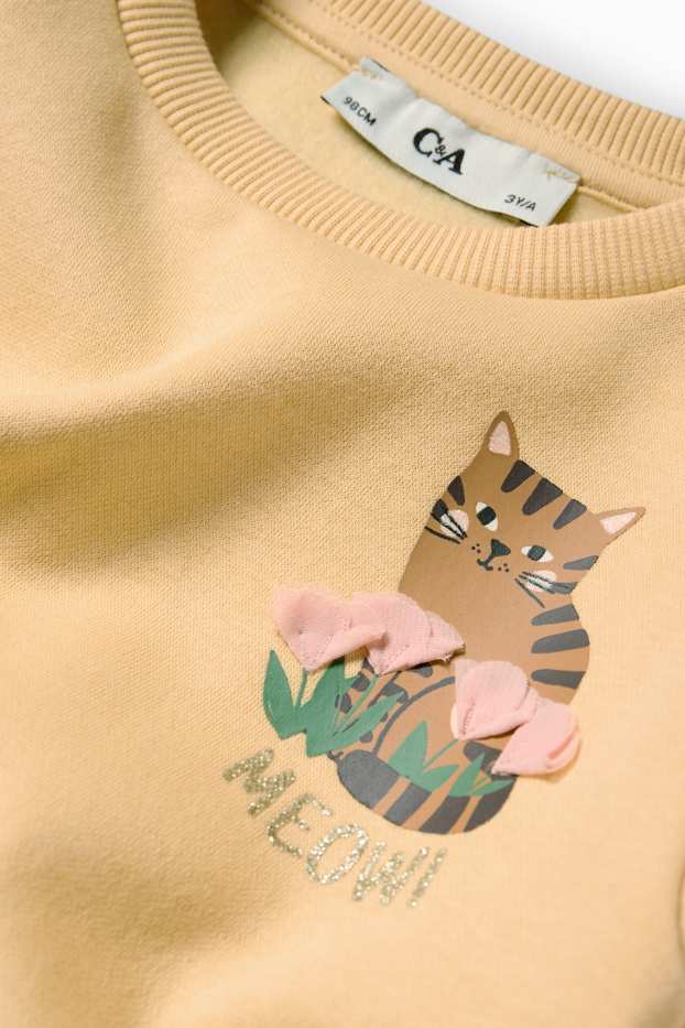 Kinderen: meisjes - Poes - set - sweatshirt en tasje - 2-delig - geel