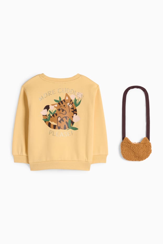 Kinderen: meisjes - Poes - set - sweatshirt en tasje - 2-delig - geel