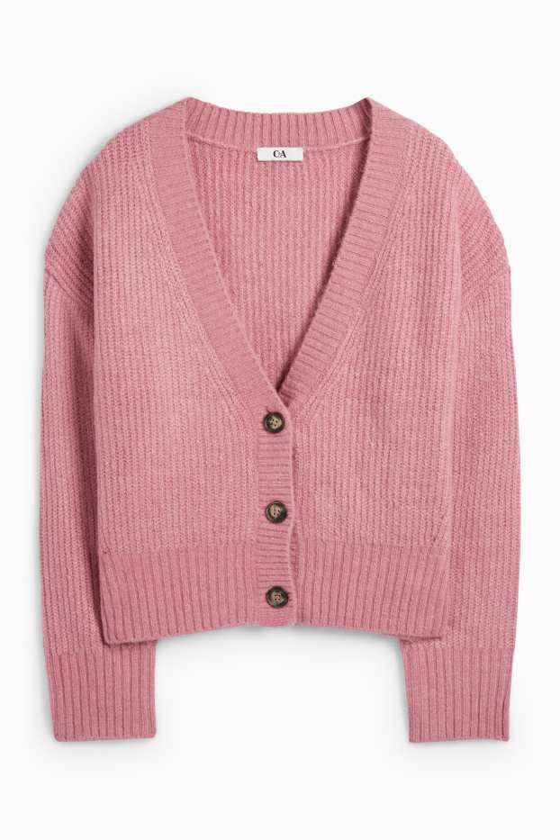 Damen - Strickjacke - gerippt - rosa