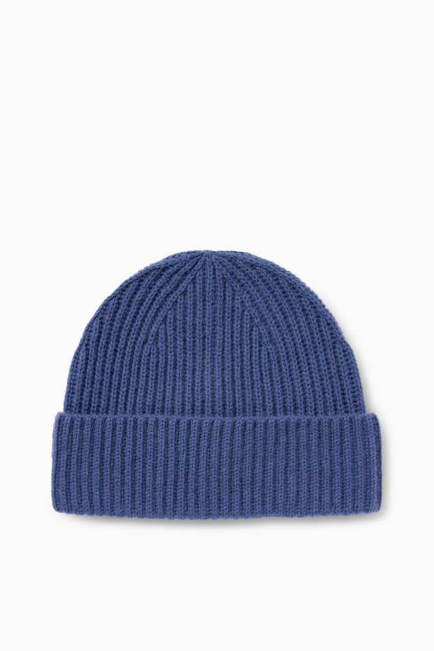 Heren - Muts met kasjmiergehalte - wolmix - geribd - blauw