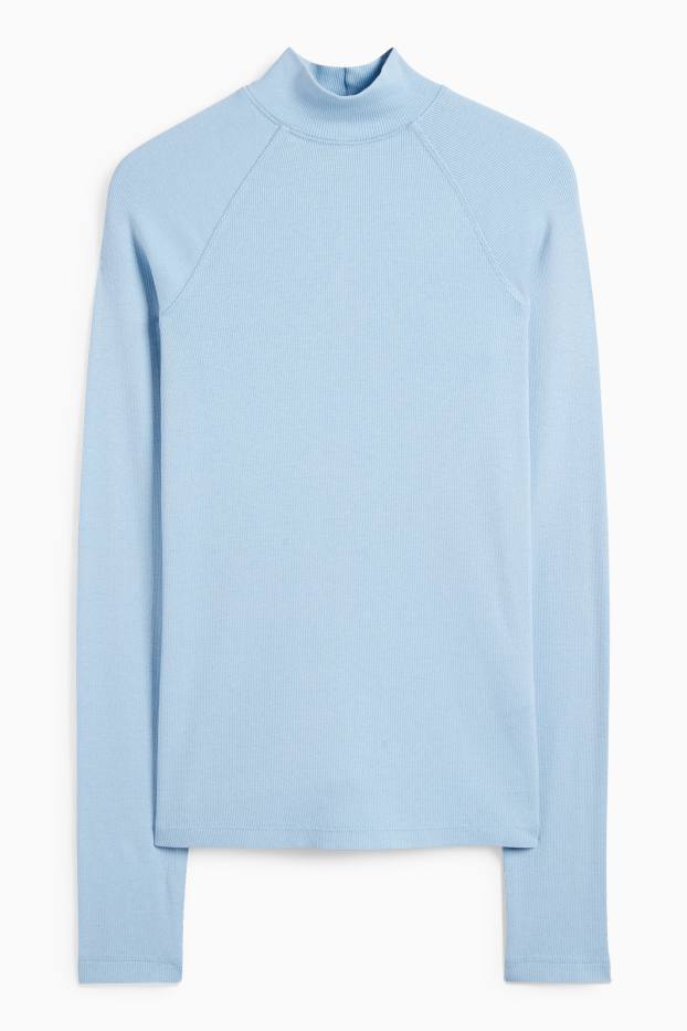 Dona - Samarreta de mànigues llargues - slim fit - acanalada - blau clar