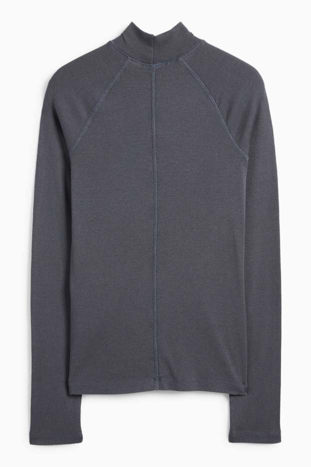 Dona - Samarreta de mànigues llargues - slim fit - acanalada - gris fosc