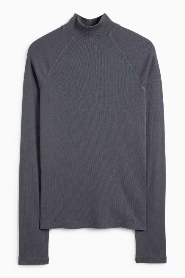 Dona - Samarreta de mànigues llargues - slim fit - acanalada - gris fosc