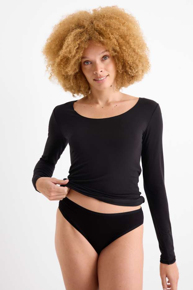 Dames - Ondershirt, deels van kasjmier - zwart
