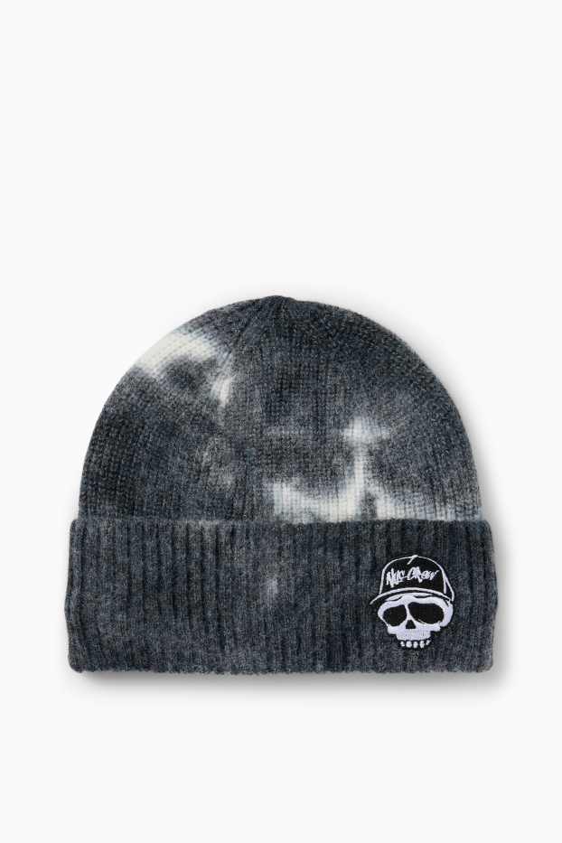 Children Boys - Skull - hat - ribbed - patterned - dark gray